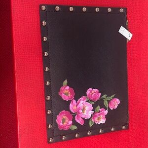 Cute envelope purse with studs and pink flowers never used. As Is